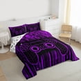 thumbnail image 3 of Feelyou Cartoon Game Console Full Size Comforter Sets for Boys, Purple Stripes Lines Bedding Comforter Set, Modern Game Controller Reversible Bedding Sets, Ultra Soft Bedroom Decor, 3 Pieces, 3 of 8