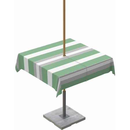 

Lsrtoss Outdoor Tablecloth with Umbrella Hole & Zipper Green Grey Stripe Square Tablecloth 54x54 Inch Minimalist Farmhouse Striped Patio Table Cover Waterproof Table Cloth for Picnic/Party