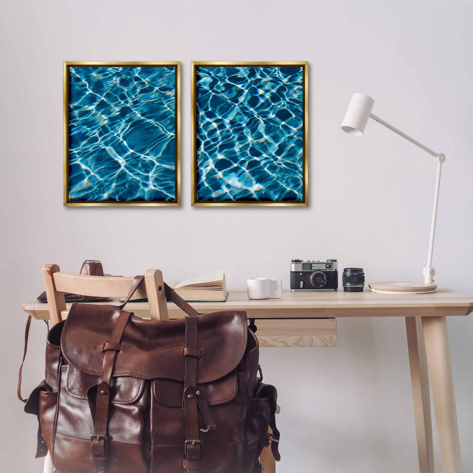 Stupell Industries Inviting Clear Pool Water Nautical & Beach Painting Gold Floater Framed Canvas Art Print Wall Art, 17 x 21, Set of 2