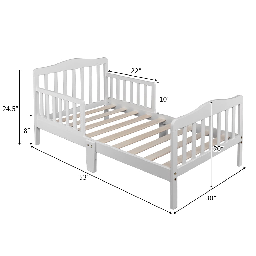 Resenkos Wood Children Toddler Bed Frame with Fence, White