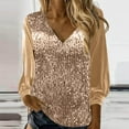 thumbnail image 2 of Wenyuyu Sequin Tops for Women Velvet Long Sleeve Blouses Holiday Party Tops Sparkle Dressy Shirts V Neck Loose Fit Tee Shirts Gold L, 2 of 7