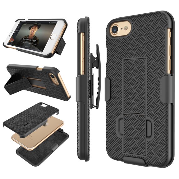 Apple iPhone 7 Plus / 8 Plus / 6s Plus / 6 Plus / 7 / 8 / 6 / 6s Cases Cover, Njjex Hard Shell [Built-in Kickstand] Holster Locking Belt Swivel Clip Defender Secure Slim Phone Case Cover