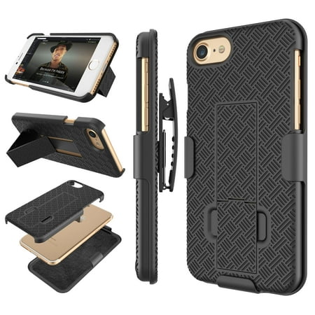 Apple iPhone 7 Plus / 8 Plus / 6s Plus / 6 Plus / 7 / 8 / 6 / 6s Cases Cover, Njjex Hard Shell [Built-in Kickstand] Holster Locking Belt Swivel Clip Defender Secure Slim Phone Case