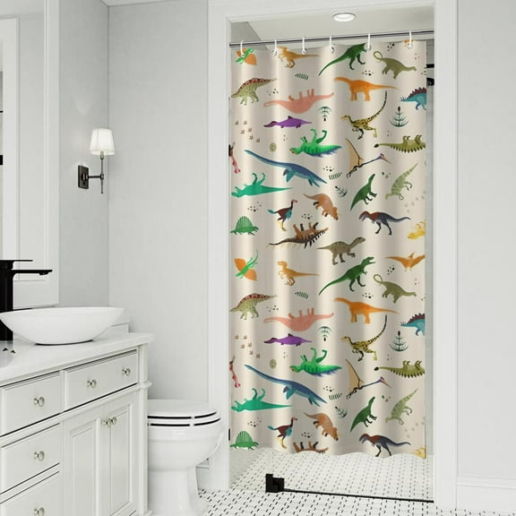 Colorful Realistic Dinosaurs Plants Pattern Shower Curtain 36"x72" ,Bathroom Decorative Shower Curtains Set with 12 Hooks,Modern Waterproof Washable Shower Curtain