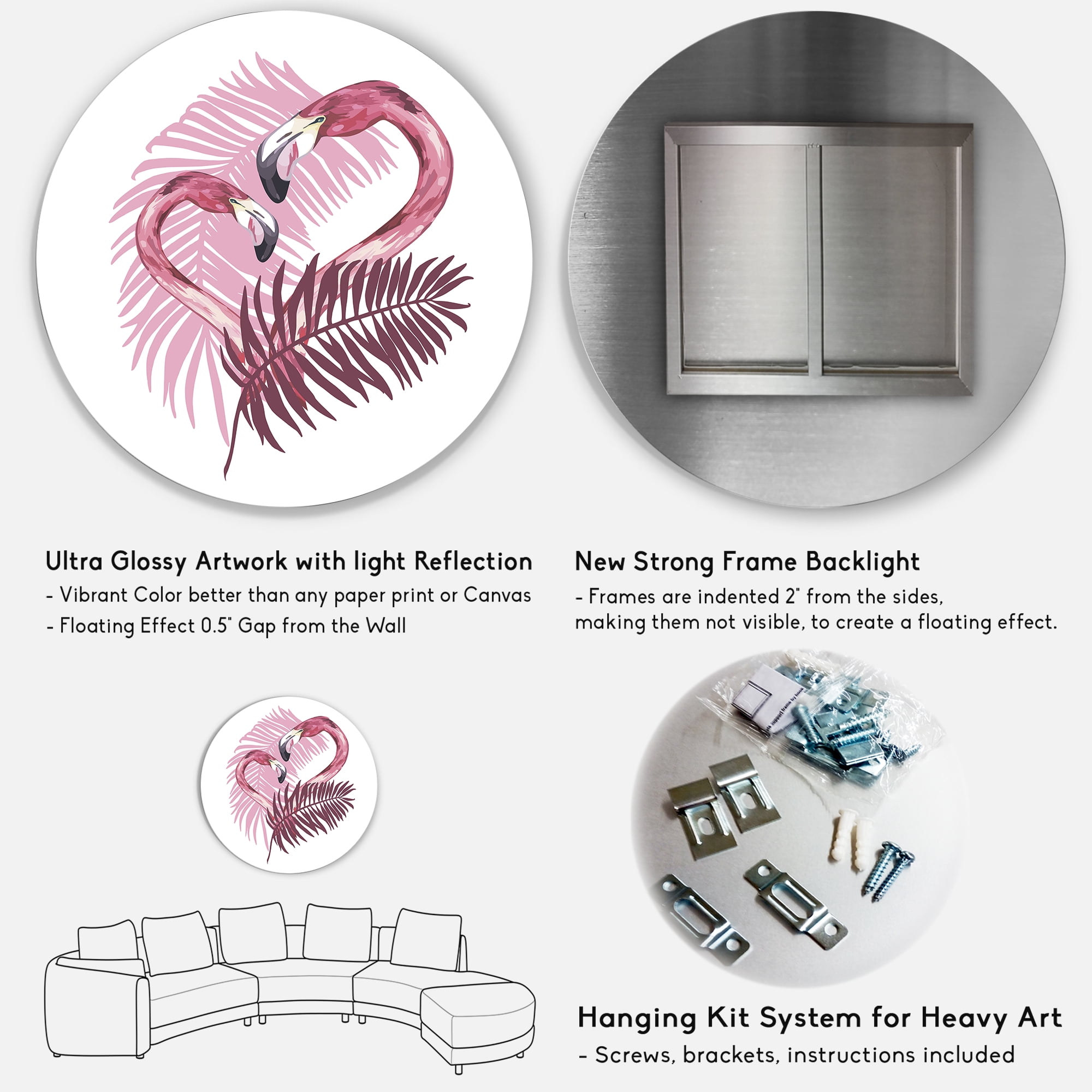 Designart 'Pink Flamingo In Tropical Summer II' Tropical Circle Metal Wall Art 11x11 - Disc of 11