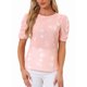 thumbnail image 1 of INSPIRAR CHIC Blusas de Mujer con Fruncidos Cuello Redondo Manga Corta Espalda con Abertura Floral L Rosa Blanco, 1 of 5