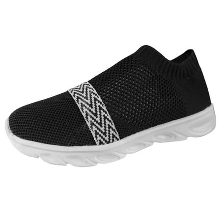 

ZIZOCWA Women S Casual Mesh Sports Shoes Striped Breathable Lightweight Thick Bottom Slip On Sneakers Large Size Soft Sole Casual Shoes Black Size38