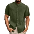 thumbnail image 7 of ibuvkizy Shirts for Men Summer Short Sleeve with Button Down Solid Color Casual Tops Army Green,L, 7 of 7