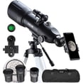 thumbnail image 1 of ESSLNB Telescopios para astronomía para adultos y niños, telescopios astronómicos de 70 mm con lente Barlow 3X, filtro lunar, lente totalmente recubierta, adaptador de teléfono y trípode de 51,6 pulga, 1 of 4