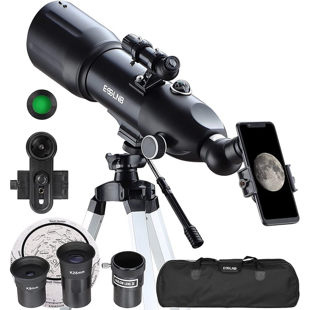 ESSLNB Telescopios para astronomía para adultos y niños, telescopios astronómicos de 70 mm con lente Barlow 3X, filtro lunar, lente totalmente recubierta, adaptador de teléfono y trípode de 51,6 pulga