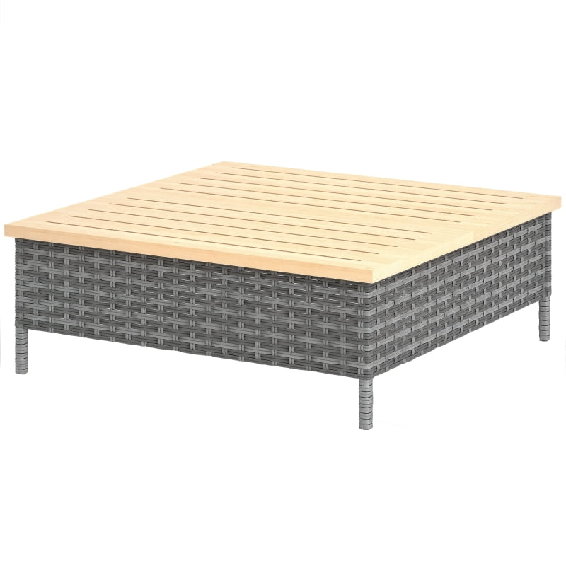 HOQBN Outdoor Side Table with PE Rattan, Patio End Table with Natural Fir Wood Top, Weather-Resistant Accent Table for Patio, Pool, Porch, Gray