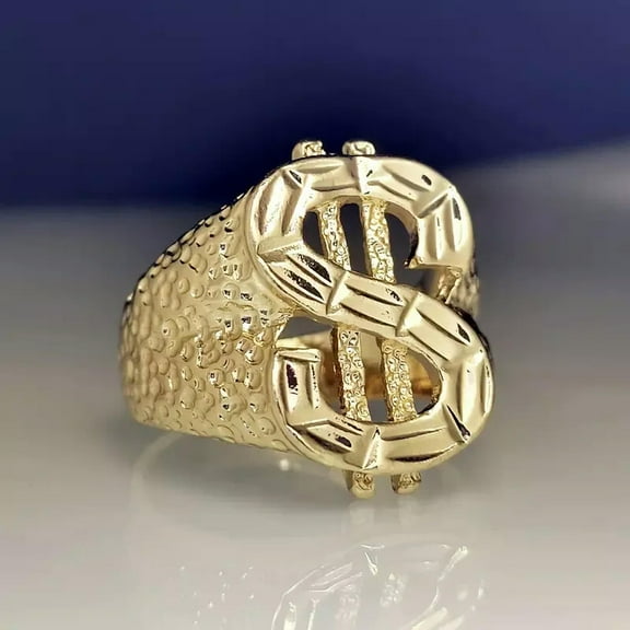 GKNET Luxury Gold Dollar Sign Fashion Hip Hop Rock Ring Luxury Party Delicate Jewelry Size 12