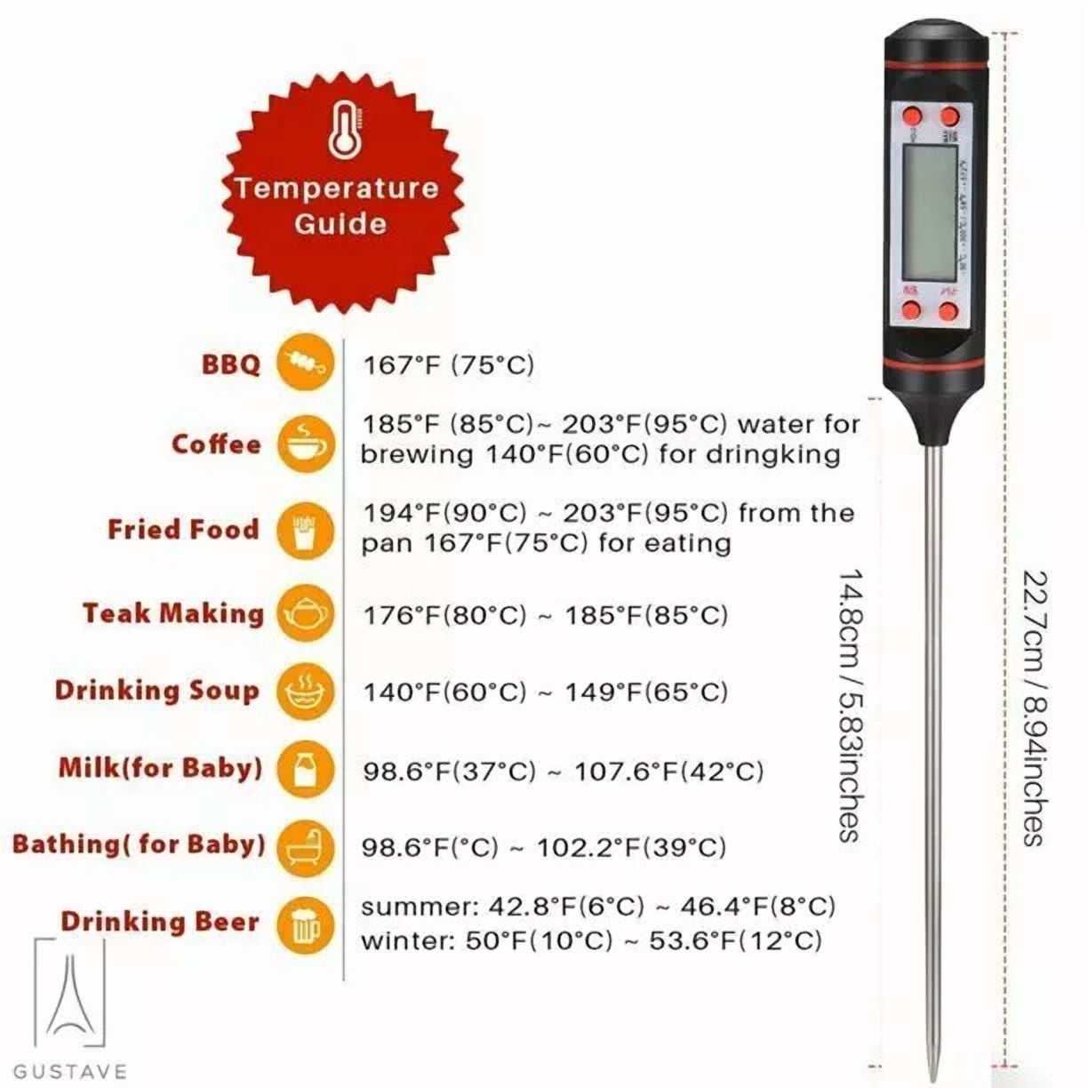 2 Pcs Digital Grill Kitchen Meat Thermometer Probe Bbq Oven Food Cooking