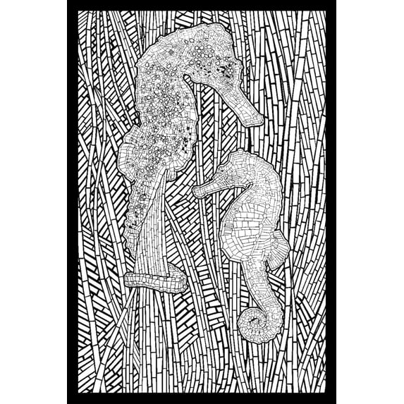 Seahorses, Coloring Book (12x18 Wall Art Poster, Room Decor)