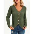 thumbnail image 2 of Women's Long Sleeve Button Down V‑Neck Knit Cardigan Scalloped Trim Sweater, 2 of 5