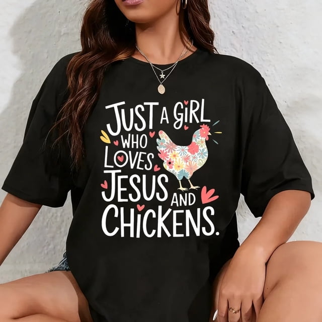 Playera para Mujer 100% Algodón "Solo Una Chica Que Ama a Jesús y a Sus Gallinas"
