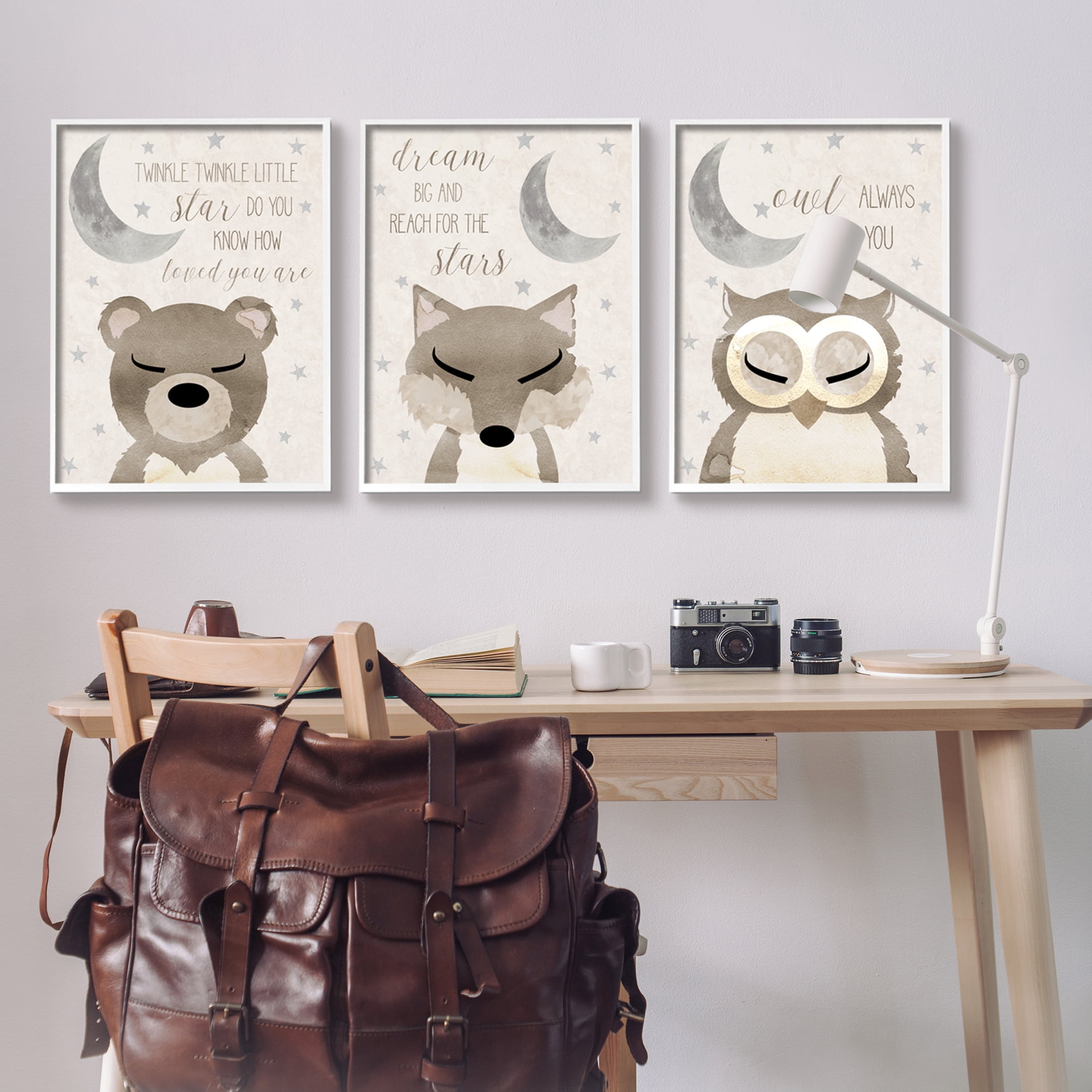 Stupell Industries Nighttime Animals & Lullabies Animals & Insects Painting White Framed Art Print Wall Art, 24 x 30, Set of 3