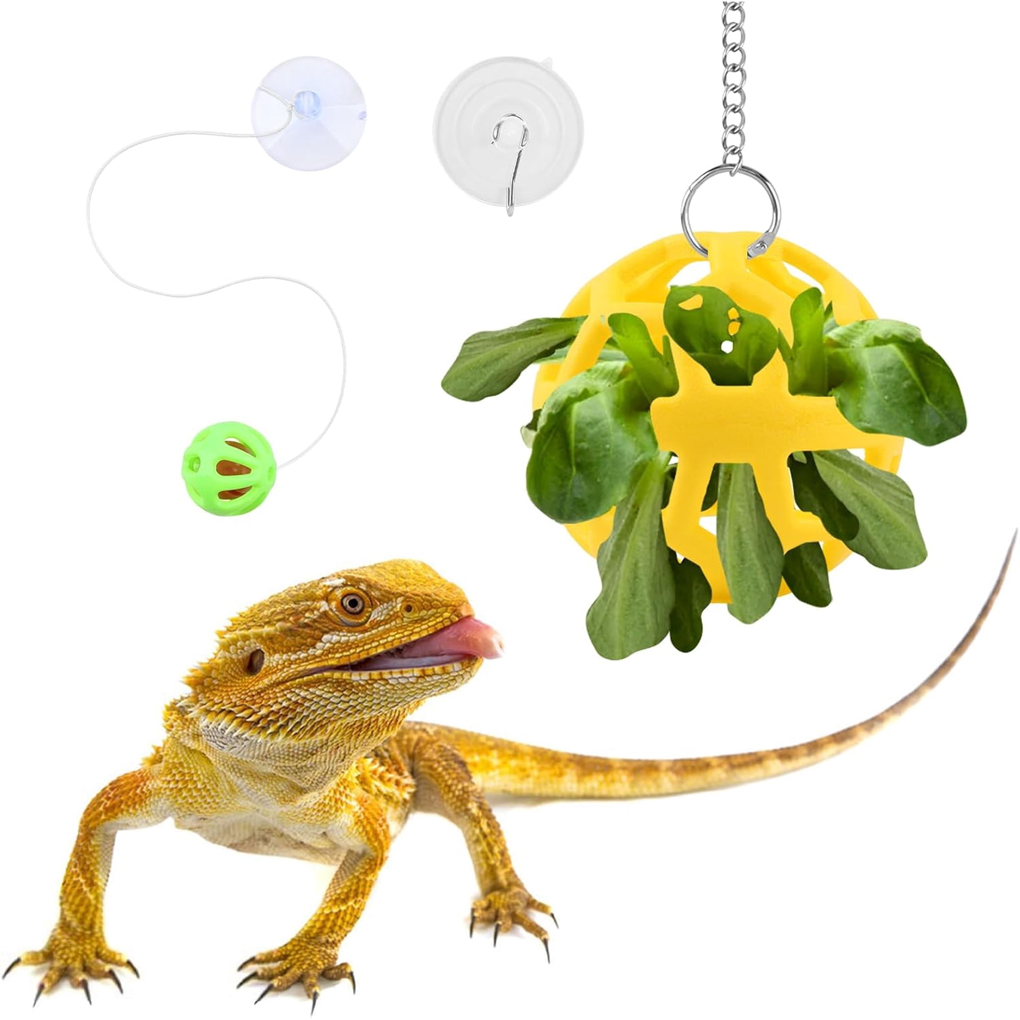 Bearded Dragon Feeder Ball Set – Vegetable & Bell Ball Interactive Exercise Toys for Reptile Tanks