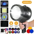 thumbnail image 3 of 30000lm Handheld Spotlight Flashlight, Hunting LED Searchlight with 3 Color Filter Lens for Scanning Coyotes Predators Coons Varmints Hogs,Black, 3 of 7