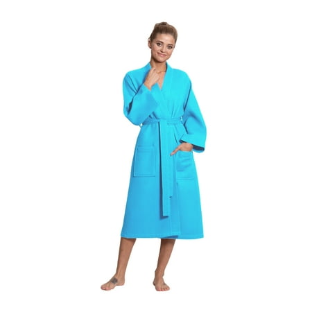 

Turkuoise Women Premium Cotton Blend Lightweight Long Waffle Kimono Bath and Spa