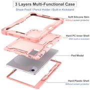 Rugged Case for Lenovo Idea Tab Plus 12.1 Inch 2025 (Model: TB361FU), Heavy Duty Shockproof Full-Body Protective Cover with Built-in Kickstand & Pen Holder, Black/Rose