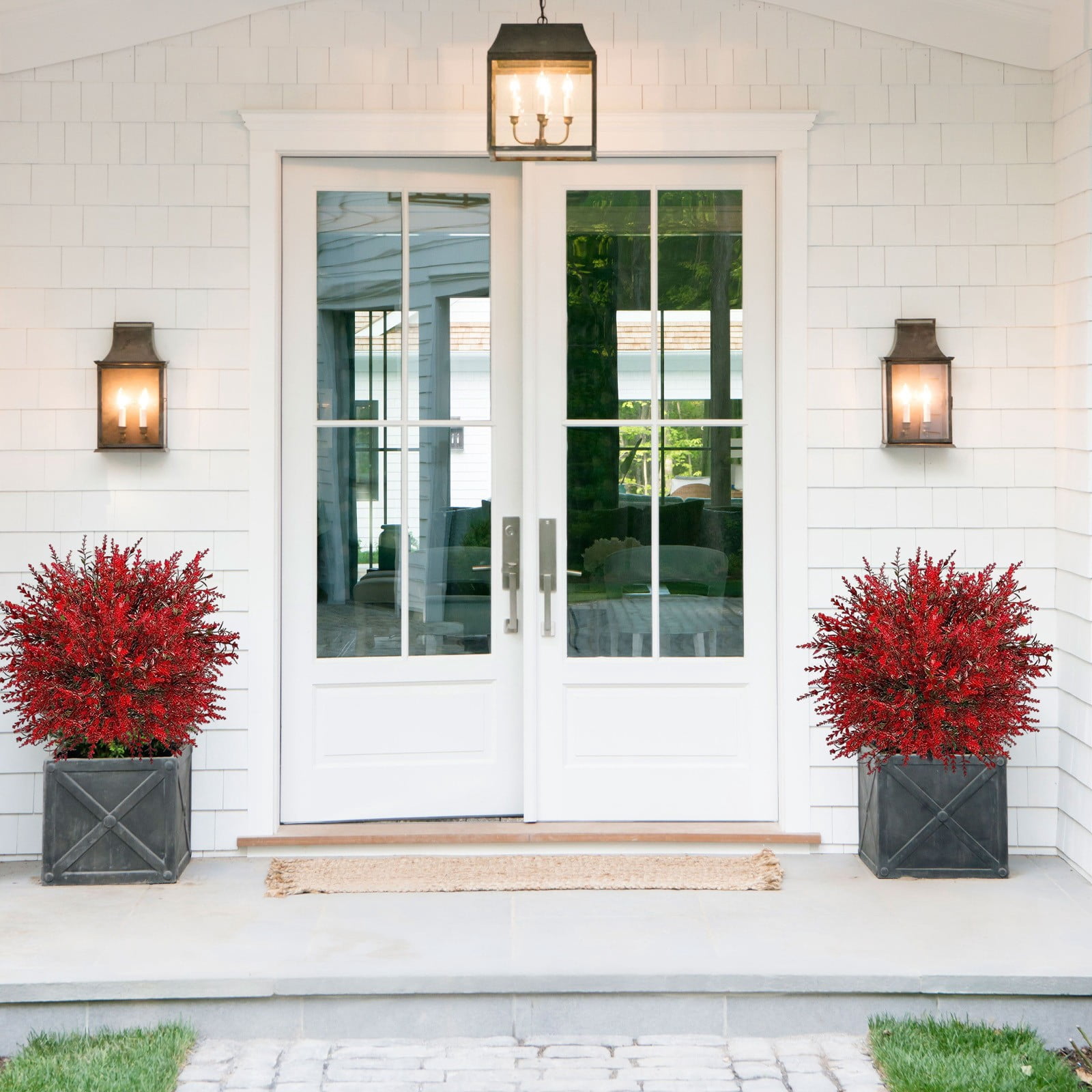 SMKE outdoor decor,garden decor,outdoor flower,garden flower,garden arrangement,porch arrangement,21.65" Artificial White Flower Bush with Ground Insert,Faux Plant for Outdoor Garden Porch