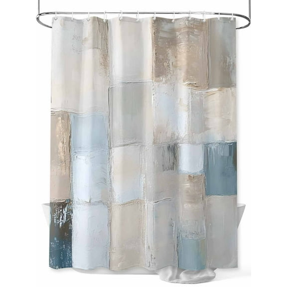 Fsddascl Blue Beige Color Blocks Shower Curtain Set - 72" x 78" Washable Bathtub Curtain with 12 Hooks, Abstract Oil Painting Geometric Waterproof Fabric Stall Shower Curtains for Bathroom/Bathtub