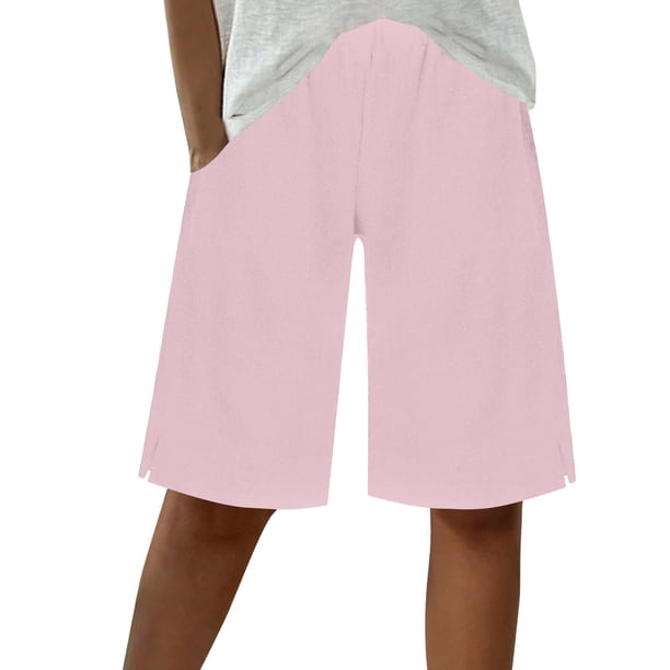 Pantalones Cortos Casuales de Color Sólido Capri, Mezcla Cómoda de Poliéster para el Hogar Y el Uso Diario