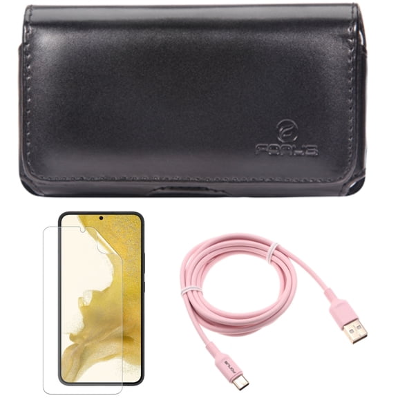 For Samsung Galaxy S21 (6.2") - Swivel Leather Case Belt Clip   Charger Cord Pink 6ft USB-C Cable   Anti-Glare TPU Film Matte Screen Protector