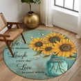 thumbnail image 3 of Vintage Sunflower Large Area Rugs for Bedroom Living Room, Soft Non Slip Carpet Bedside Rug, Teal Retro Summer Botanical Floral Round Floor Cover Kitchen Accent Rug 6' for Dining Room/Office, 3 of 9