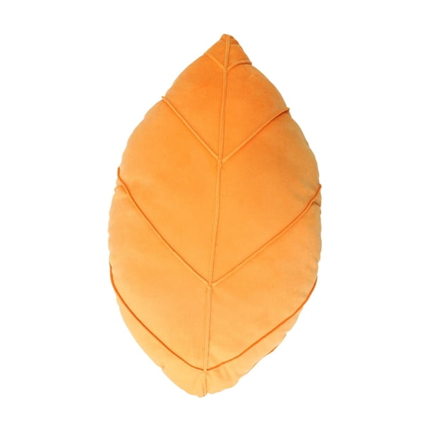 Cojín decorativo con diseño de hojas, estética y de felpa, con forma de planta 3D. Naranja S