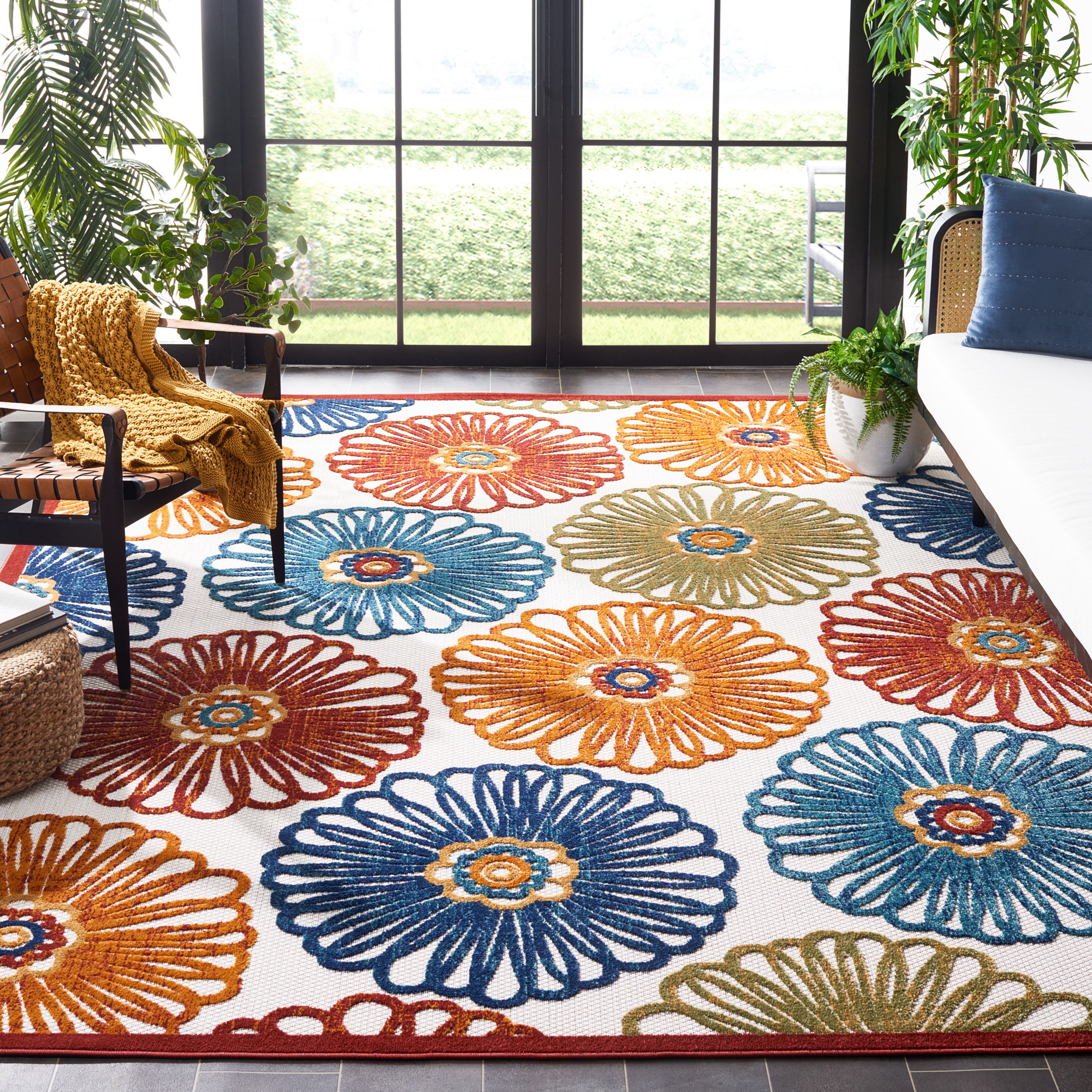 SAFAVIEH Cabana Aria Floral Indoor/Outdoor Area Rug, Creme/Red, 8' x 10'