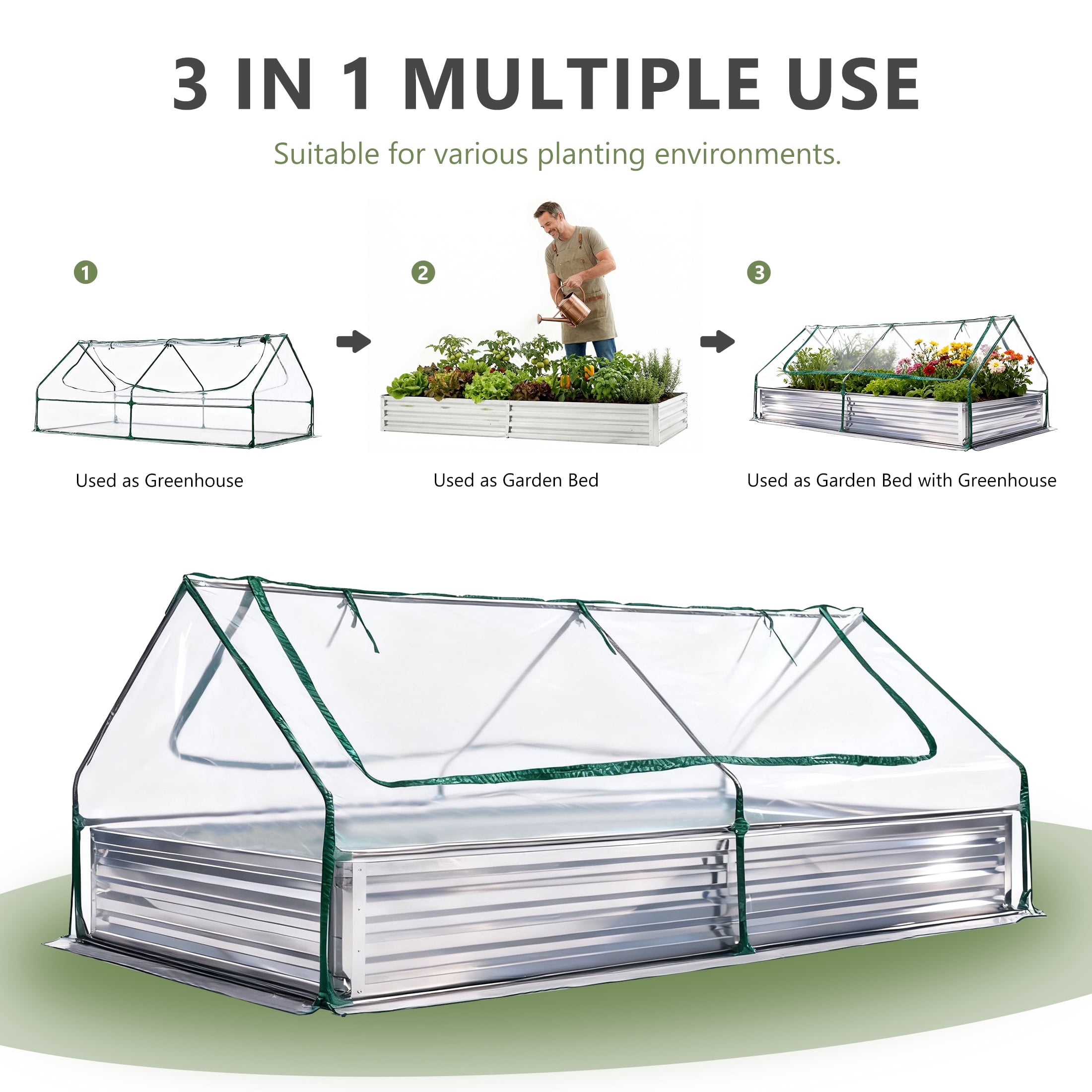 EDX 8 ft. x 4 ft. x 1 ft. Mini Greenhouse with 2 Zipper Doors & Water Resistant UV Protected ,for Flowers, vegetables and herbs ,Transparent