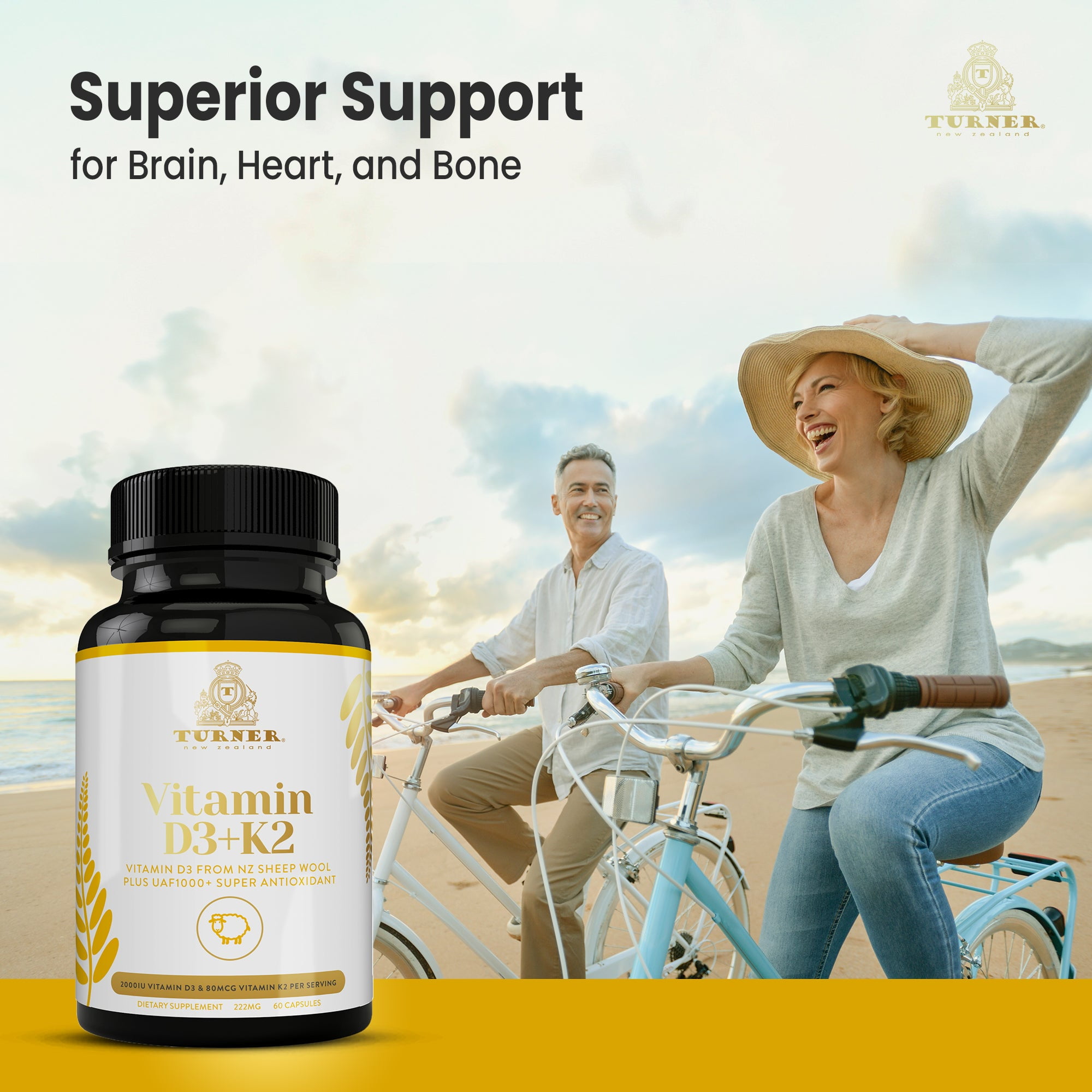 Buy TURNER Vitamin D3 2000IU and K2 2000IU, Pure Sheep Wool Antioxidant