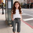 thumbnail image 2 of Girls Pants Kids Summer Plaid Drawstring Capri Trousers Side Pockets Playwear Black 5-6 Years, 2 of 6