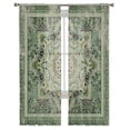 thumbnail image 3 of Retro Green Floral, Sheer Curtains 63 Inches Length 2 Panels Set, Window Sheer Curtains for Living Room/Bedroom, Rustic Tribal Ethnic Bohemian Farmhouse Light Filter Rod Pocket Curtain 52''x63''x2, 3 of 7