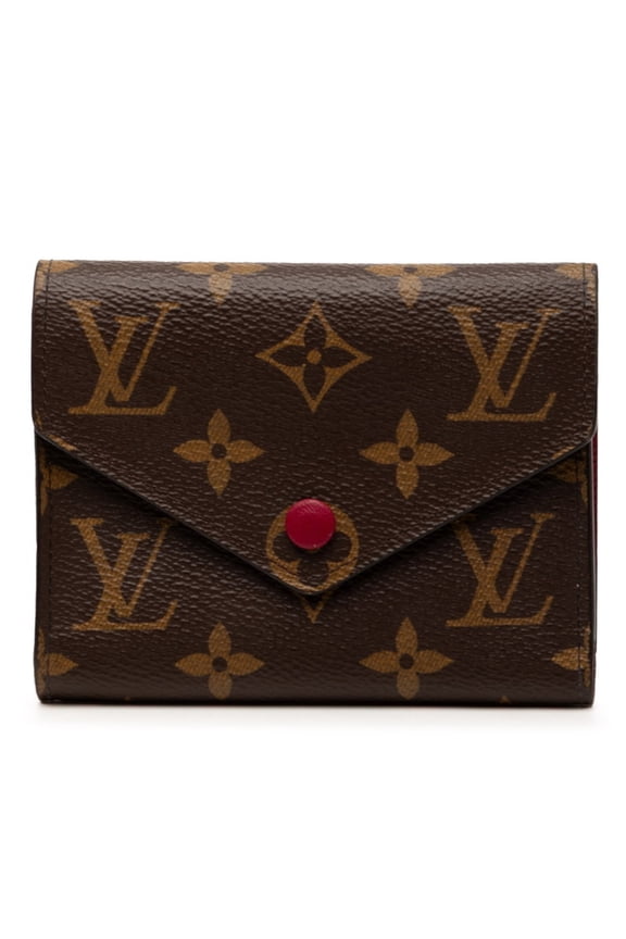 Pre-Owned Louis Vuitton Monogram Portefeuille Victorine Tri-fold Wallet M41938 Brown Fuchsia...