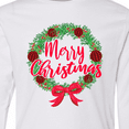 thumbnail image 4 of Inktastic Merry Christmas Wreath with Red Bow and Ornaments Long Sleeve Youth T-Shirt, 4 of 5