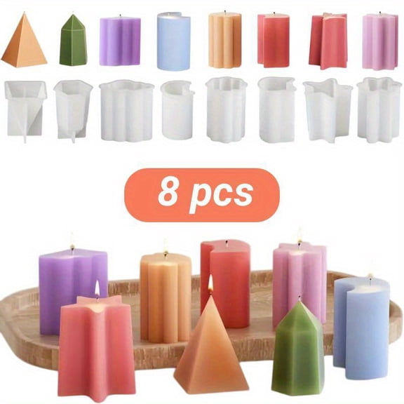 8-Piece Geometric Silicone Mold Set, Premium Candle & Soap Making Molds for Wax, Resin & Crafts