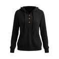 thumbnail image 6 of Women's Ribbed Knit Hoodies Half Button V Neck Drawstring Hooded Sweatshirt Long Sleeve Loose Casual Pullover Tops for Fall Winter Black, 6 of 6
