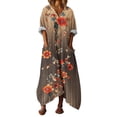 thumbnail image 2 of Heisall 2026 Spring Summer Boho Floral Printed Linen Maxi Dress V Neck Batwing Sleeve Oversized Kaftan Dresses with Pockets, 2 of 7