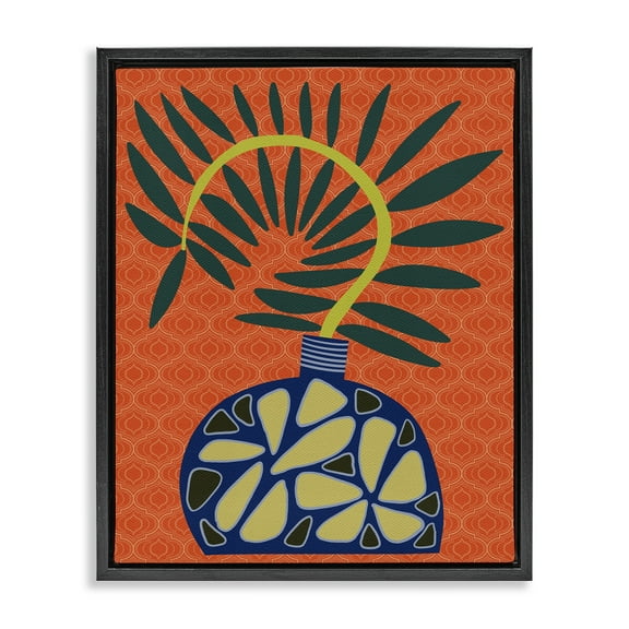 Stupell Industries Modern Vase on Orange Plants & Flowers Painting Black Floater Framed Canvas Art Print Wall Art, 17 x 21