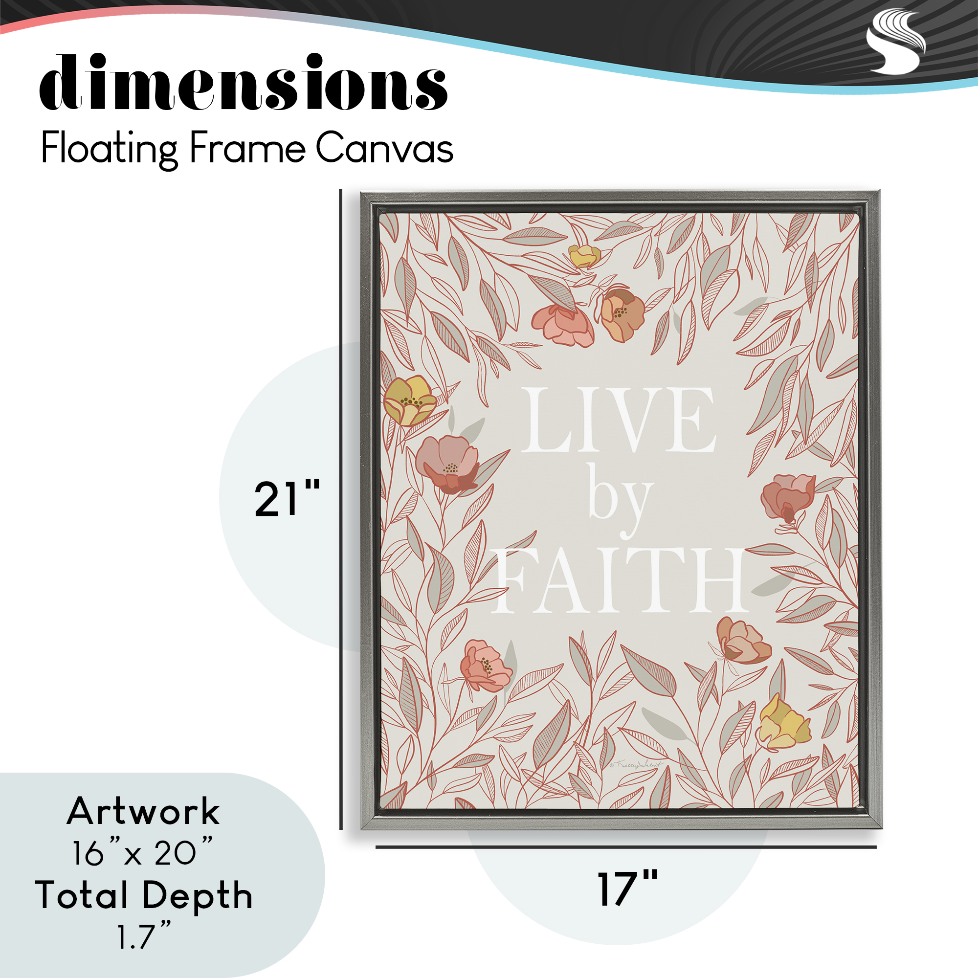 Live By Faith Rosy Florals Gray Framed Floater Canvas Wall Art, design by Kelley Talent