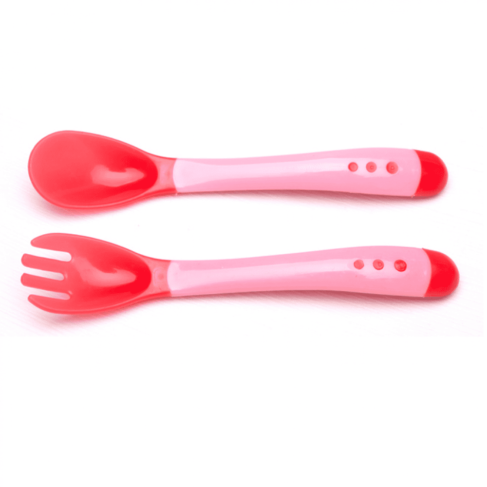 Baby Safety Silicone Temperature Sensing Spoon and Fork Feeding Flatware LD 