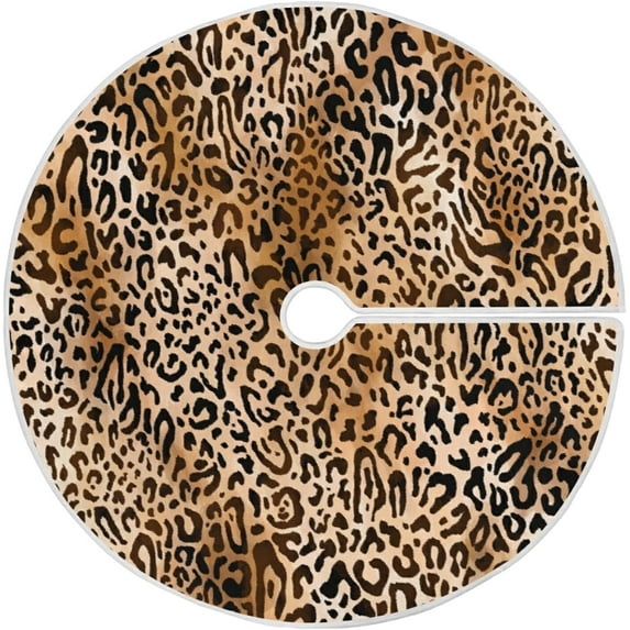 FMSHPON Fashion Leopard Xmas Christmas Tree Skirt Stand Mat for Holiday Party Decoration Indoor Outdoor 36 inches