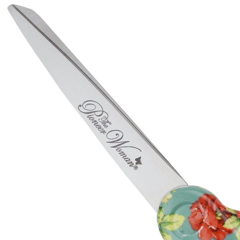 The Pioneer Woman Stainless Steel Kitchen Scissors with Blade Cover, Silver/Teal