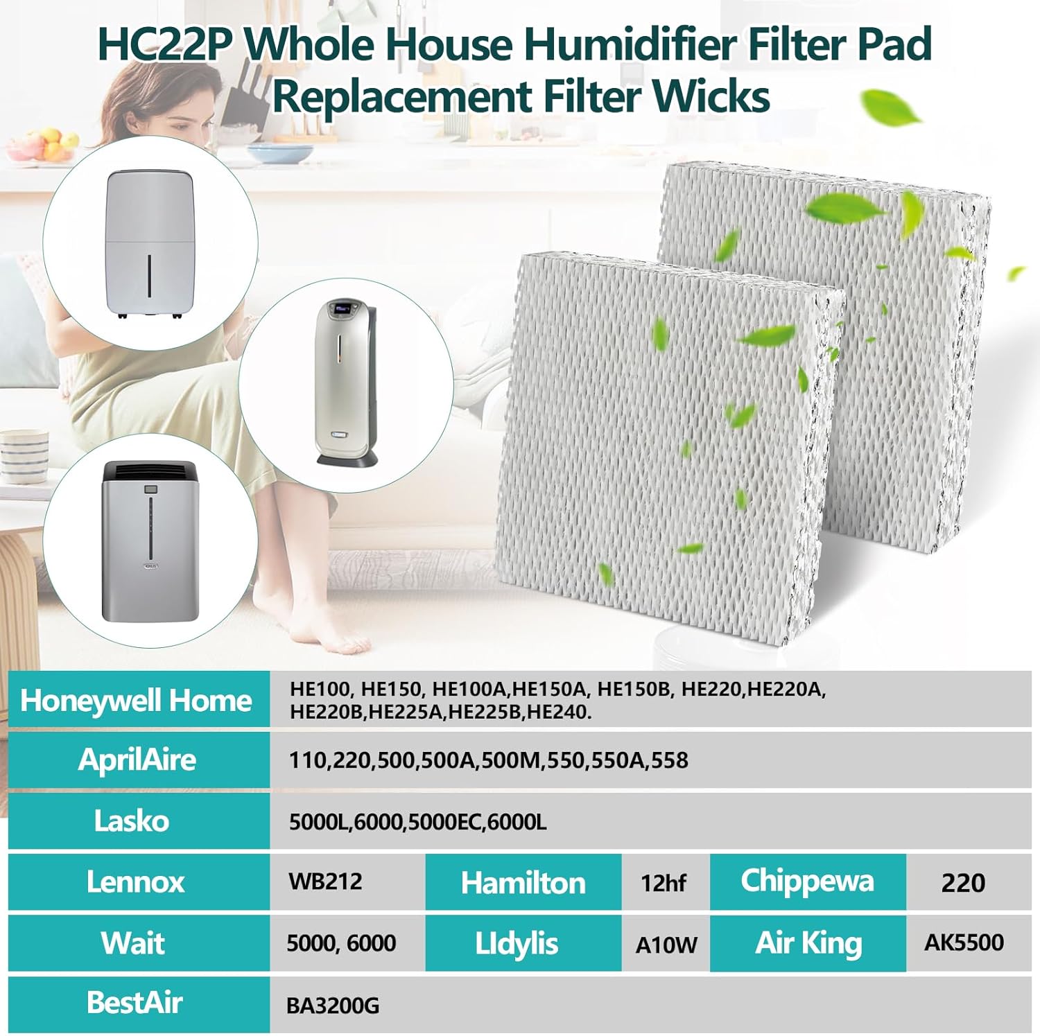 JJEAN-HC22P Whole House Humidifier Filter Pad Replacement Filter Wicks Compatible with Honeywell HE100, HE150, HE220, HE225 HE240, also for AprilAire Water Panel 110 220 550 550B Super Wick Filter -(