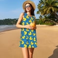 thumbnail image 2 of Horeoi Rubber Duck Print Women's Sleeveless Dress Cotton-like Flared Hem Deep Side Pockets Above-Knee, 2 of 6