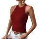 thumbnail image 1 of Camiseta sin mangas con cuello halter para mujer para verano Cable Knit Casual Slim Fit Camisa sin mangas de color puro Rojo vino M, 1 of 6