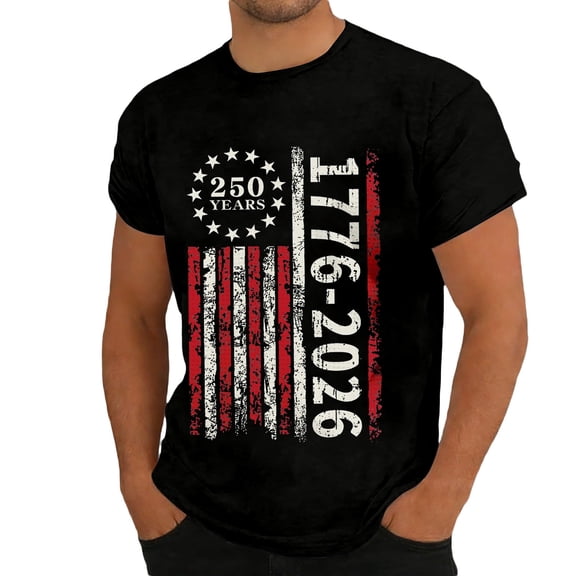 IDOCLOTHES Mens Fourth of July T-Shirts Big and Tall Patriotic Tshirts Shirts for Men 250th Anniversary USA Shirt 1776-2026 4th of July T Shirts for Man Graphic Tees Black, L